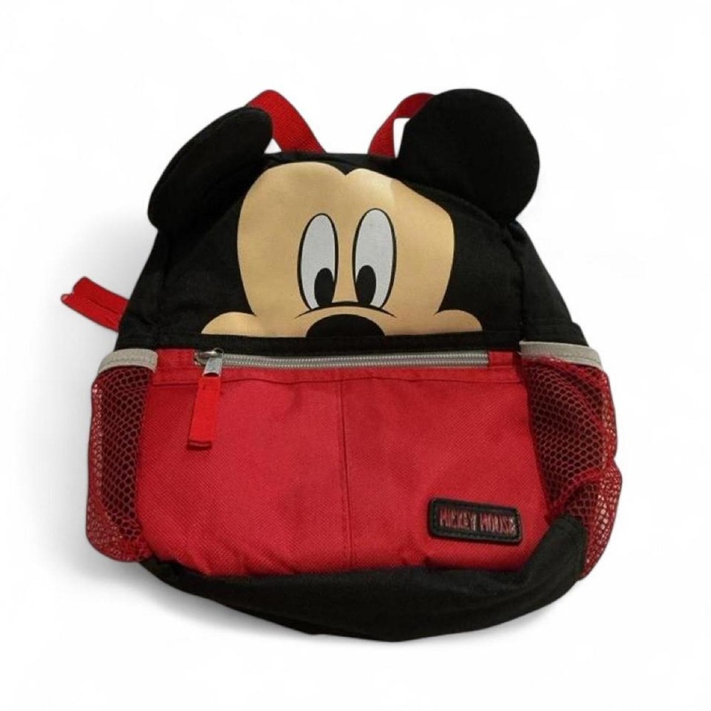 Disney Mickey Mouse Backpack Kids Small Red Black Excellent 3D Ears